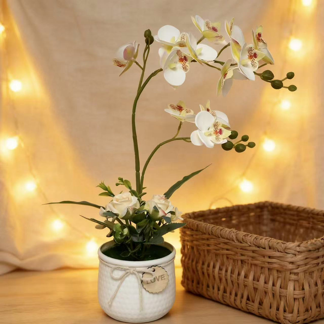 Levensechte Orchidee en Rozen Bloemarrangement