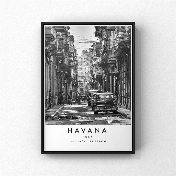 Cuba Havanna Zwart & Wit Reiseposter Wandkunst Fine Art Canvasprints afbeeldingen voor woonkamer eetkamer