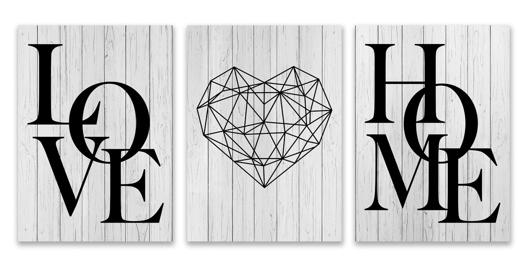 Set van 3 Geometrische Liefde Thuis Hart Wandkunst Fijne Kunst Canvasprints Zwart Wit Minimalistische Posters Afbeeldingen Voor Woonkamer Slaapkamer Kunst Decor