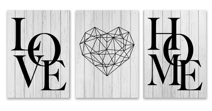 Set van 3 Geometrische Liefde Thuis Hart Wandkunst Fijne Kunst Canvasprints Zwart Wit Minimalistische Posters Afbeeldingen Voor Woonkamer Slaapkamer Kunst Decor