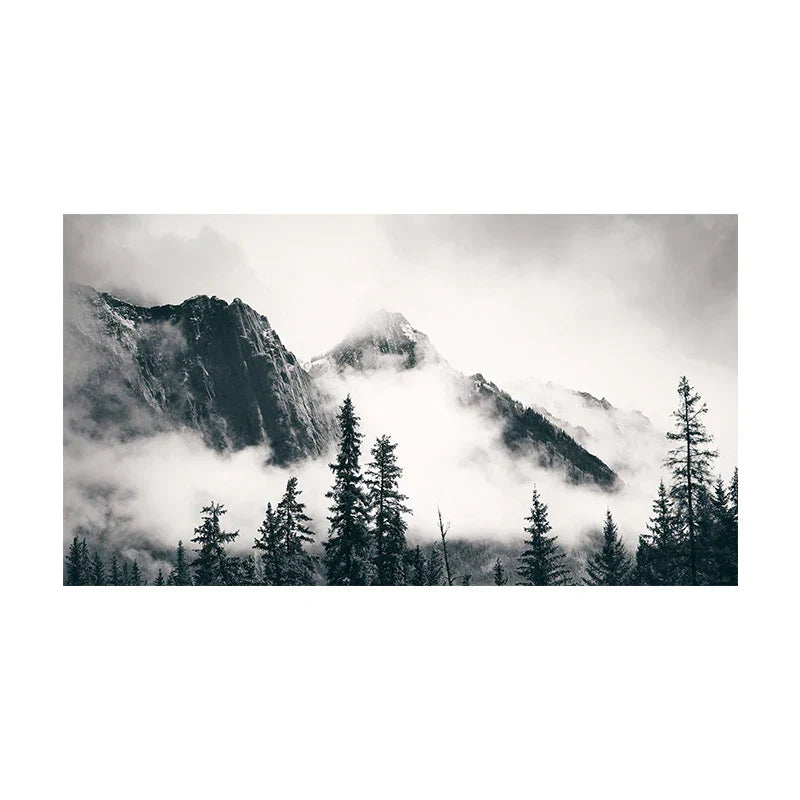 Noordelijke Landschappen Bos Berg Wildernis Wanddecoratie Fotokunst Canvas Prints Zwart Wit Posters voor Woonkamer Moderne Thuis Kantoor Decor