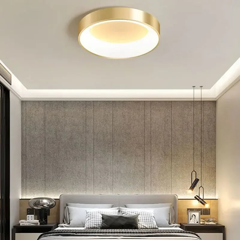 Moderne LED plafondlamp – Dimbare gouden opbouwlamp voor slaapkamer, werkkamer, balkon en hal