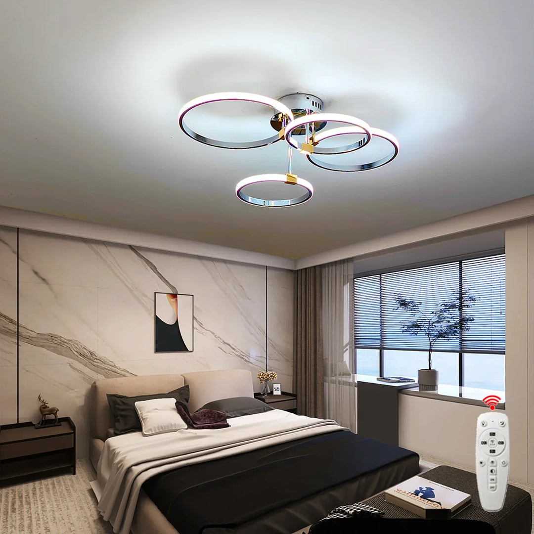 Modern LED plafondchandelier – Dimbare verlichting met afstandsbediening & app-besturing, Goud/Chroom/Zwart-afwerking, voor woonkamer & slaapkamer