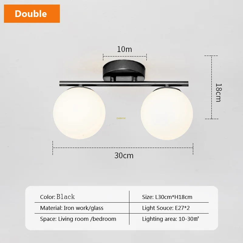 Moderne Nordic LED Plafondlamp – Gouden IJzeren en Glazen Lamp voor Gang, Corridor, Kledingkast, Balkon en Slaapkamer