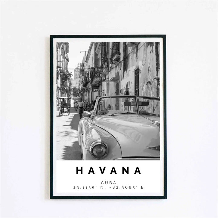 Cuba Havanna Zwart & Wit Reiseposter Wandkunst Fine Art Canvasprints afbeeldingen voor woonkamer eetkamer