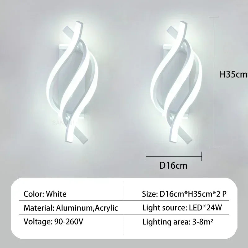 Moderne LED Wandlamp – Gebogen Spiraal Ontwerp Wandlamp voor Woonkamer, Slaapkamer, Gang en Huisdecor