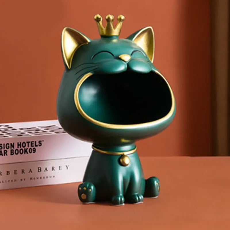 Fortune Crown Big Mouth Kat Toegang Sleutelhanger Decoratief Ornament, Lichtgewicht Luxe Huishwarming Geschenk Beeldhouwwerk