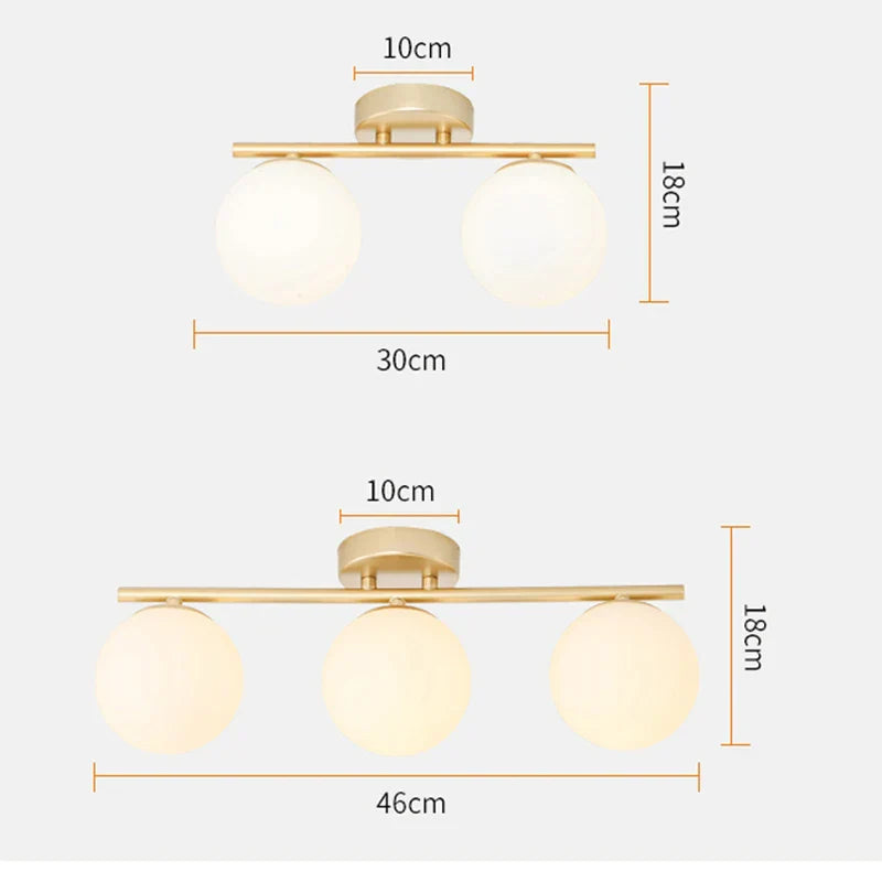 Moderne Nordic LED Plafondlamp – Gouden IJzeren en Glazen Lamp voor Gang, Corridor, Kledingkast, Balkon en Slaapkamer