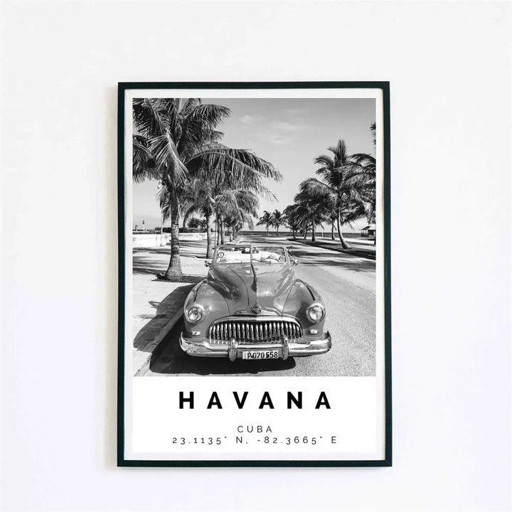 Cuba Havanna Zwart & Wit Reiseposter Wandkunst Fine Art Canvasprints afbeeldingen voor woonkamer eetkamer