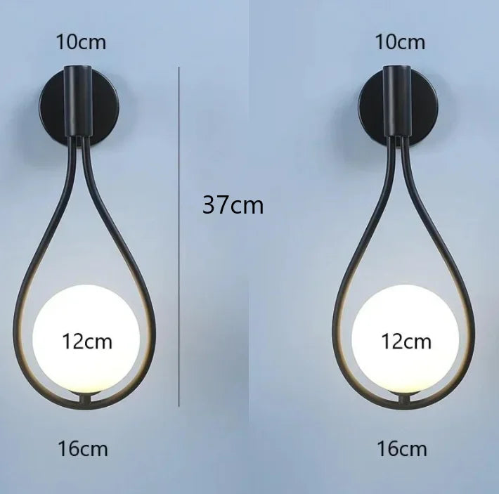 Moderne metaaldraad- en glasball wandlamp - Scandinavische wandverlichting voor woonkamer, slaapkamer, gang, hal en trap - AC-gevoed, LED-lamp inbegrepen