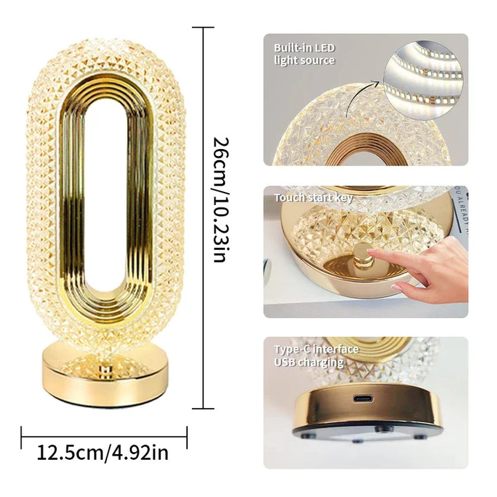 Moderne Luxe Oval USB oplaadbare Kristal Tafellamp – Dimbare LED Nachtlamp voor Slaapkamer, Woonkamer en Nachttafel Decor