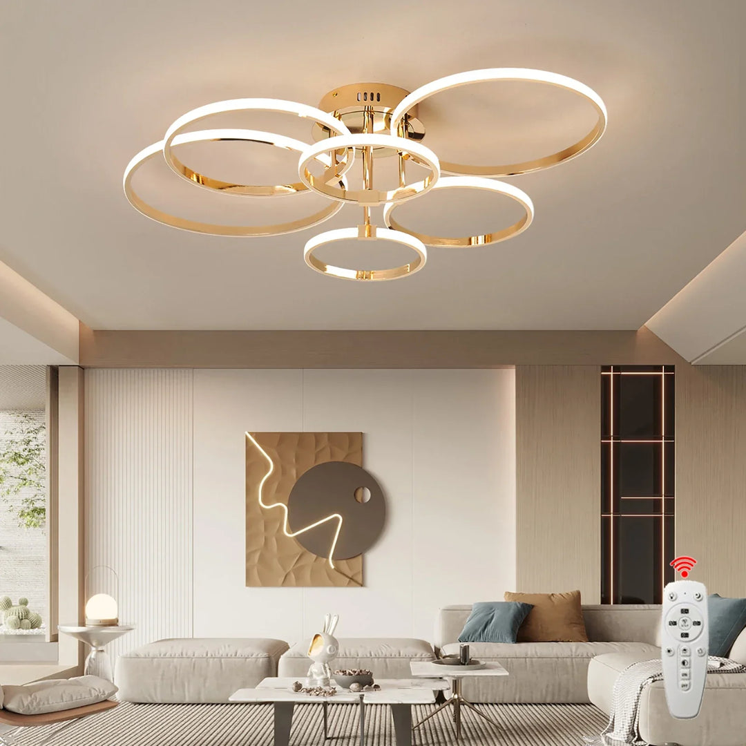 Modern LED plafondchandelier – Dimbare verlichting met afstandsbediening & app-besturing, Goud/Chroom/Zwart-afwerking, voor woonkamer & slaapkamer