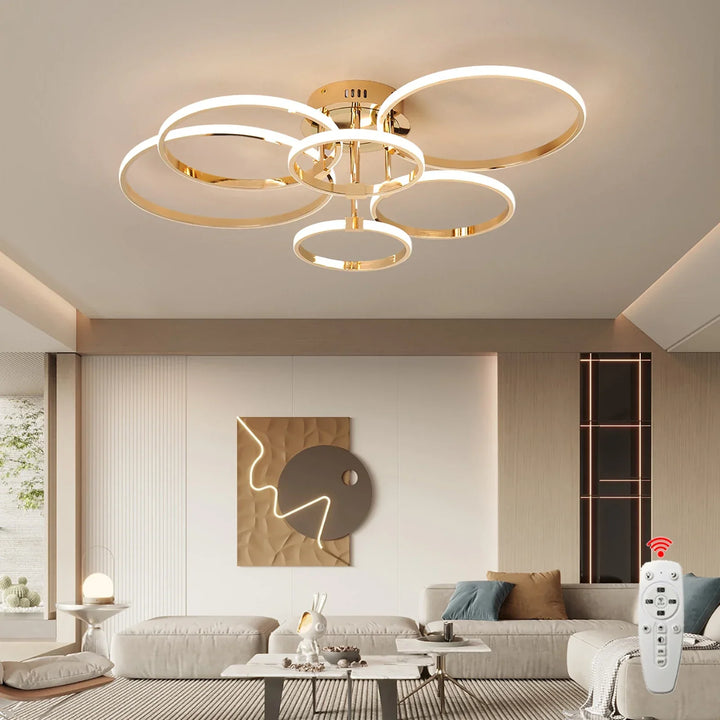 Modern LED plafondchandelier – Dimbare verlichting met afstandsbediening & app-besturing, Goud/Chroom/Zwart-afwerking, voor woonkamer & slaapkamer