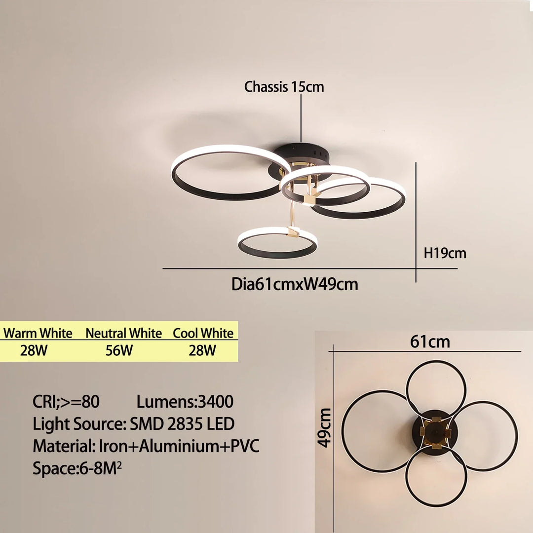 Modern LED plafondchandelier – Dimbare verlichting met afstandsbediening & app-besturing, Goud/Chroom/Zwart-afwerking, voor woonkamer & slaapkamer
