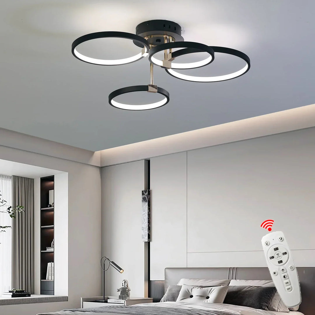 Moderne dimbare LED-Plafondlamp – 4/6 Ring Chandelier met afstandsbediening, instelbare kleurtemperatuur voor woonkamer, slaapkamer en eetkamer