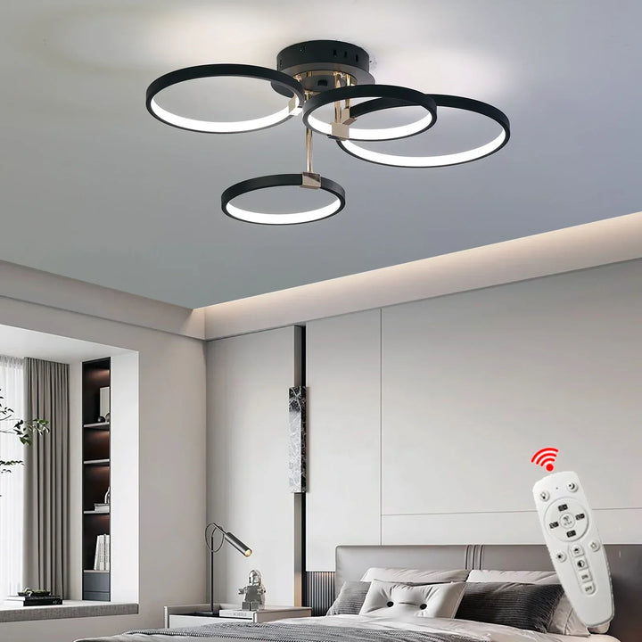 Moderne dimbare LED-Plafondlamp – 4/6 Ring Chandelier met afstandsbediening, instelbare kleurtemperatuur voor woonkamer, slaapkamer en eetkamer