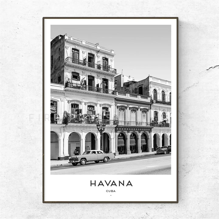 Cuba Havanna Zwart & Wit Reiseposter Wandkunst Fine Art Canvasprints afbeeldingen voor woonkamer eetkamer