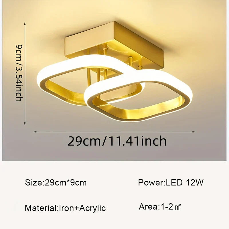Moderne nordic plafondlamp – Eenvoudige & elegante LED-lamp voor slaapkamer, gang, veranda en balkon – 1 lichtbron, aanraak in/uit-schakelaar, gouden afwerking