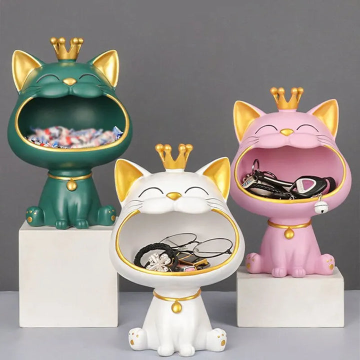 Fortune Crown Big Mouth Kat Toegang Sleutelhanger Decoratief Ornament, Lichtgewicht Luxe Huishwarming Geschenk Beeldhouwwerk