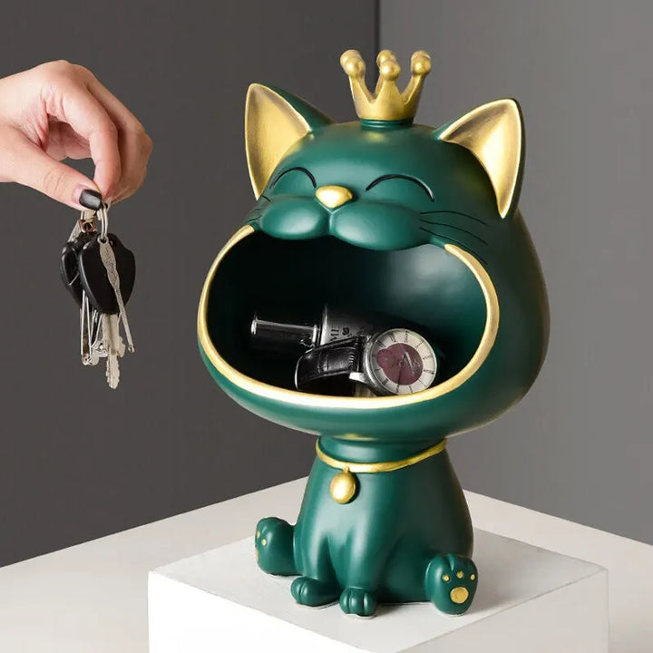 Fortune Crown Big Mouth Kat Toegang Sleutelhanger Decoratief Ornament, Lichtgewicht Luxe Huishwarming Geschenk Beeldhouwwerk