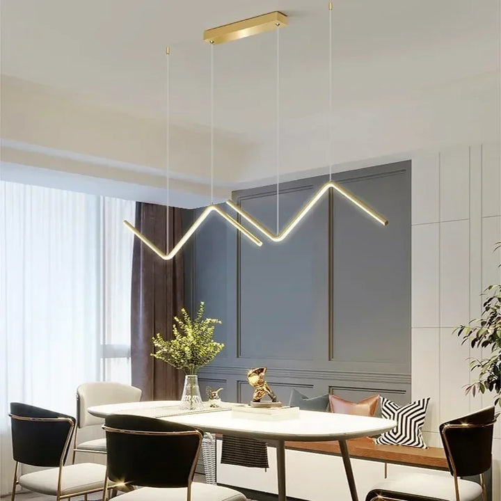 Moderne LED-Pendelleuchte – Nordische Gouden Kroonluchter voor Keuken, Eetkamer en Restaurant, Z-Vorm Design met Afstandsbediening