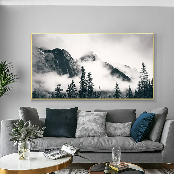 Noordelijke Landschappen Bos Berg Wildernis Wanddecoratie Fotokunst Canvas Prints Zwart Wit Posters voor Woonkamer Moderne Thuis Kantoor Decor