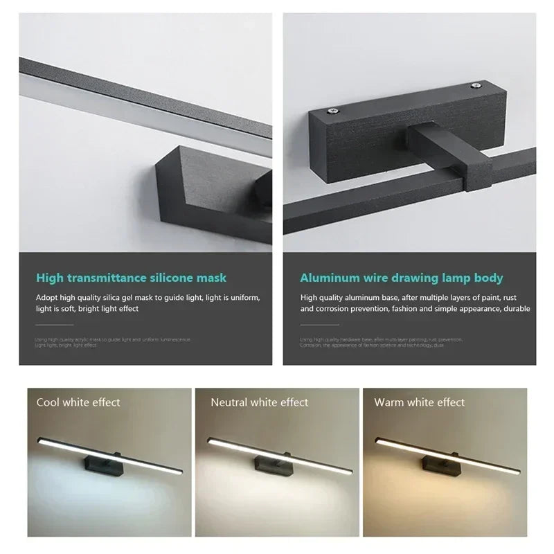 Moderne LED Wandschijnwerper - Driekleurige Badkamerspiegelverlichting met Aluminium Oppervlak voor Spiegel, Badkamer en Woondecoratie