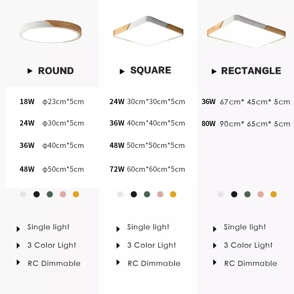 Moderne LED plafondlamp - Ultra-dunne houten verlichting met afstandsbediening voor woonkamer, balkon en woondecoratie