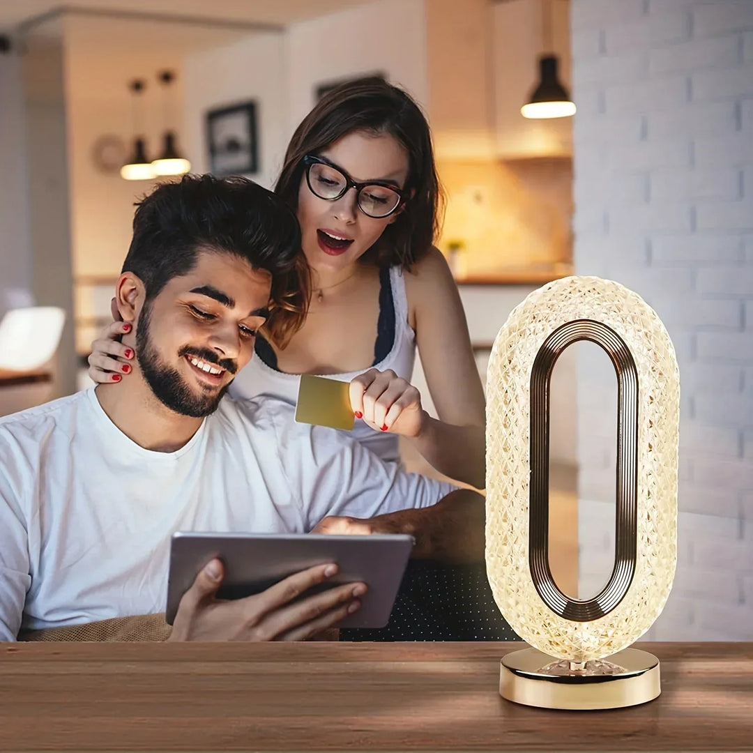 Moderne Luxe Oval USB oplaadbare Kristal Tafellamp – Dimbare LED Nachtlamp voor Slaapkamer, Woonkamer en Nachttafel Decor