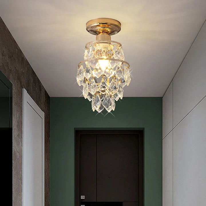 Moderne Gouden Mini Kristallen Plafondlamp – E27 LED Licht voor Slaapkamer, Woonkamer, Trappen en Hu decorated