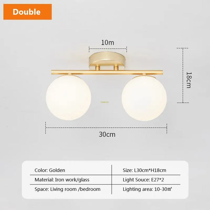 Moderne Nordic LED Plafondlamp – Gouden IJzeren en Glazen Lamp voor Gang, Corridor, Kledingkast, Balkon en Slaapkamer