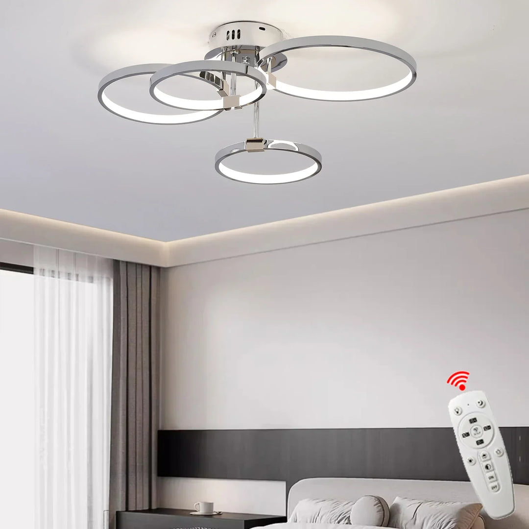 Moderne dimbare LED-Plafondlamp – 4/6 Ring Chandelier met afstandsbediening, instelbare kleurtemperatuur voor woonkamer, slaapkamer en eetkamer