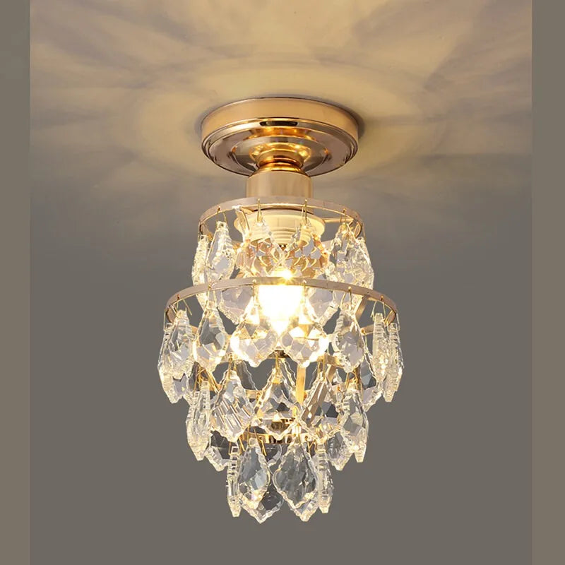 Moderne Gouden Mini Kristallen Plafondlamp – E27 LED Licht voor Slaapkamer, Woonkamer, Trappen en Hu decorated
