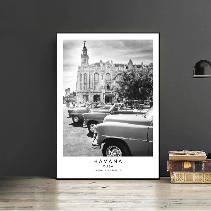 Cuba Havanna Zwart & Wit Reiseposter Wandkunst Fine Art Canvasprints afbeeldingen voor woonkamer eetkamer