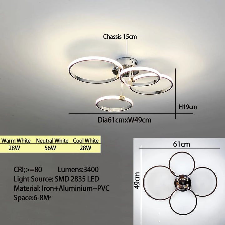Modern LED plafondchandelier – Dimbare verlichting met afstandsbediening & app-besturing, Goud/Chroom/Zwart-afwerking, voor woonkamer & slaapkamer