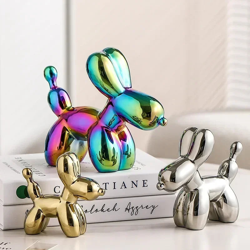 Noordse Keramische Ballonhond Sculptuur Gouden Dier Decoratie Standbeeld Woonkamer Ornamenten Creatief Bureau Ornament Thuis Decor