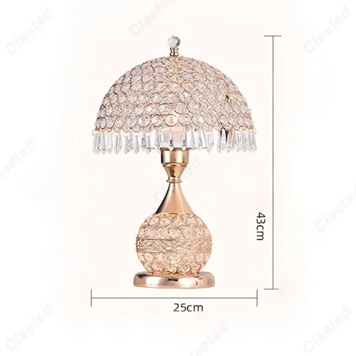 Luxe Europese stijl LED tafellamp met stoffen lampenkap & kristallen basis – Warm romantisch slaapkamer nachttafellampje