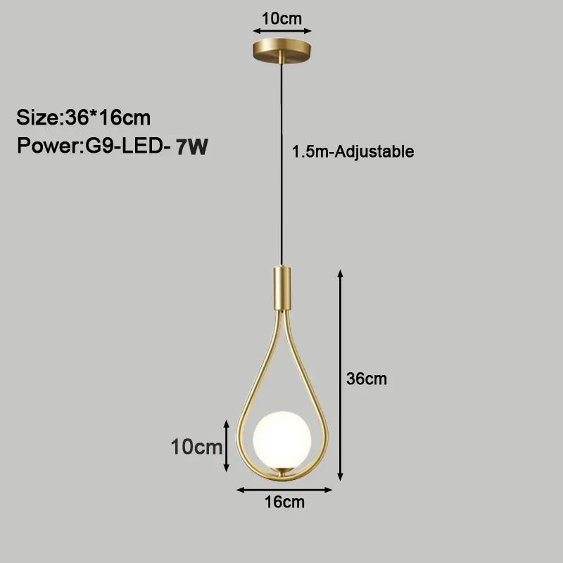Moderne LED Hanglamp – Noordse gesatineerde glazen bal kroonluchter met G9-lamp voor slaapkamer, woonkamer en eetkamer
