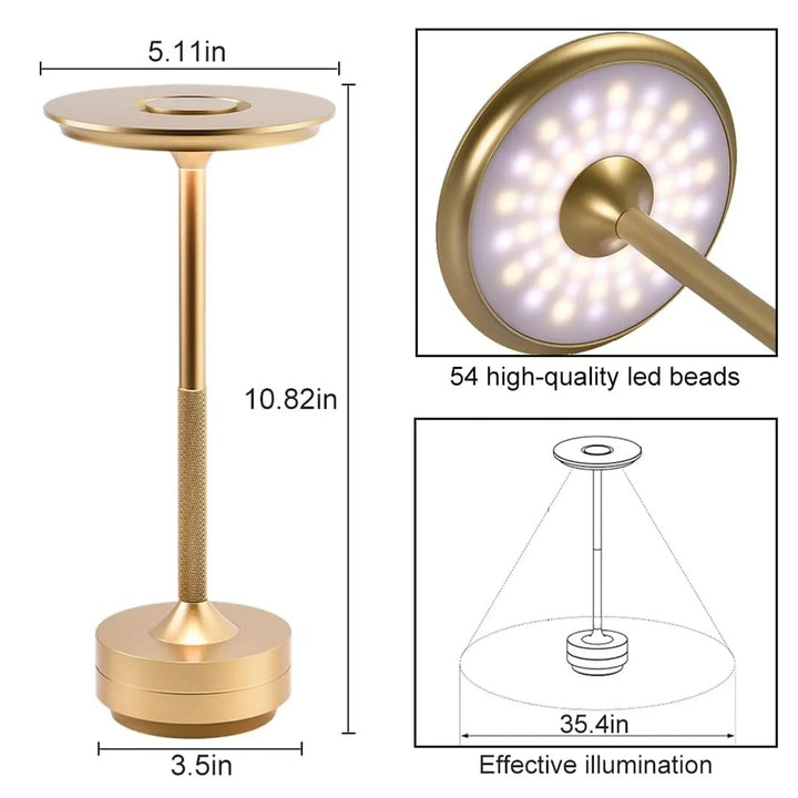 Klassieke Touch-Sensor-LED-Tafellamp | Oplaadbare draadloze bureaulamp met 3 instelbare kleurtemperaturen