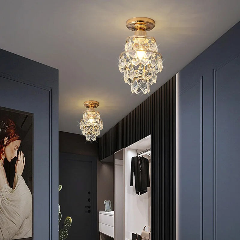 Moderne Gouden Mini Kristallen Plafondlamp – E27 LED Licht voor Slaapkamer, Woonkamer, Trappen en Hu decorated