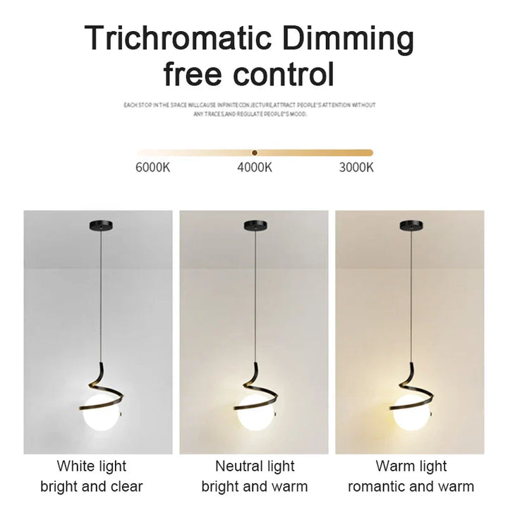 Nordic Glass LED Hanglamp – 3-Kleur Temperatuur, Eenmalige Hanglamp voor Eetkamer, Slaapkamer en Woonkamer Decoratie (5-10 m² Dekking)