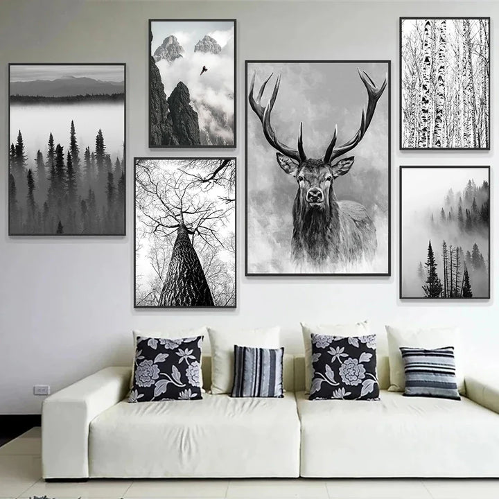 Nördliche Wildnis Adler Hirsch Landschaft Wandkunst Fine Art Leinwanddrukken Beelden Voor Woonkamer Eetkamer Nordic Thuisdecor