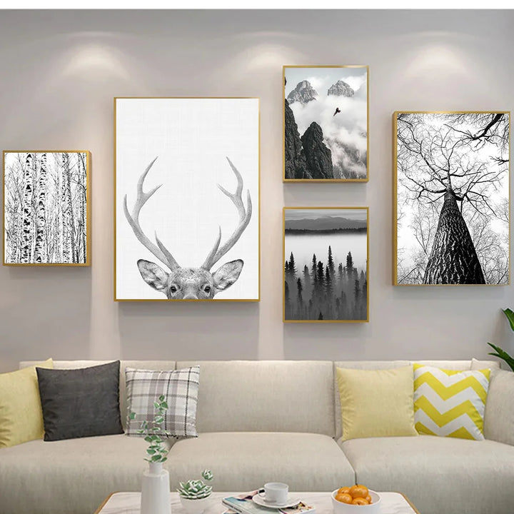 Nördliche Wildnis Adler Hirsch Landschaft Wandkunst Fine Art Leinwanddrukken Beelden Voor Woonkamer Eetkamer Nordic Thuisdecor