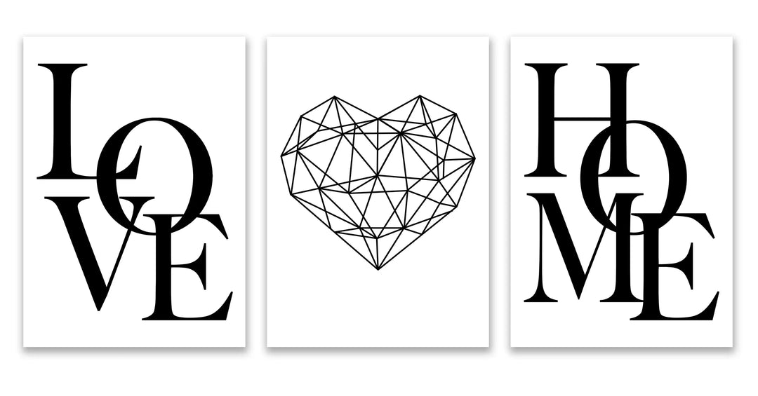 Set van 3 Geometrische Liefde Thuis Hart Wandkunst Fijne Kunst Canvasprints Zwart Wit Minimalistische Posters Afbeeldingen Voor Woonkamer Slaapkamer Kunst Decor