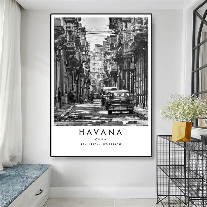 Cuba Havanna Zwart & Wit Reiseposter Wandkunst Fine Art Canvasprints afbeeldingen voor woonkamer eetkamer