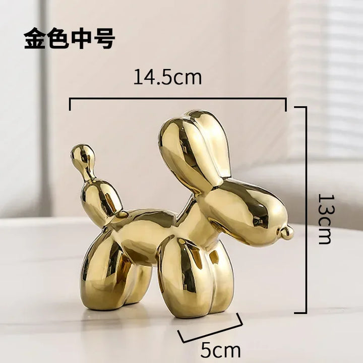 Noordse Keramische Ballonhond Sculptuur Gouden Dier Decoratie Standbeeld Woonkamer Ornamenten Creatief Bureau Ornament Thuis Decor