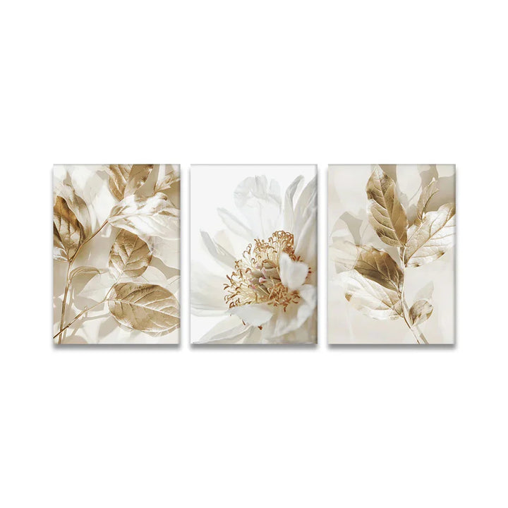 Moderne Witte & Gouden Bloemrijke Wandkunst Fijne Kunst Canvas Prints Foto's Voor Woonkamer Eetkamer Slaapkamer Kunst Decor (Set van 3 Stukken)