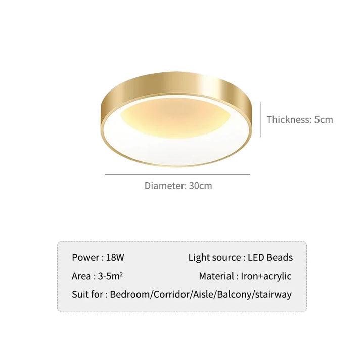 Moderne LED plafondlamp – Dimbare gouden opbouwlamp voor slaapkamer, werkkamer, balkon en hal