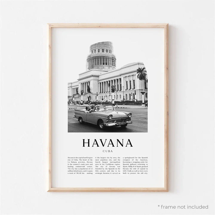 Cuba Havanna Zwart & Wit Reiseposter Wandkunst Fine Art Canvasprints afbeeldingen voor woonkamer eetkamer