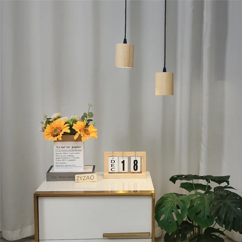 Moderne houten hanglamp - Nordic stijl massief houten lamp voor woonkamer, slaapkamer, bar en restaurant, E27 lampvoet